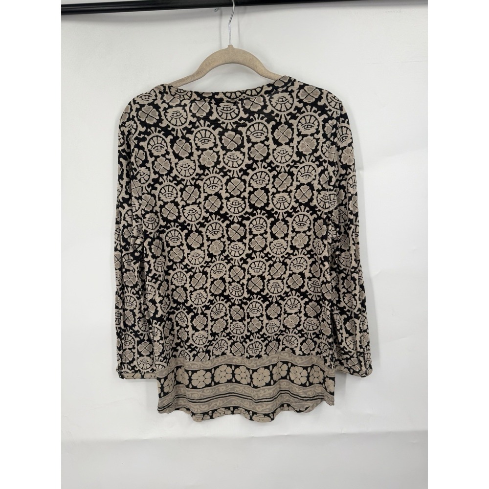 Lucky Brand Women Large Brown Boho Geometric Print Top 3/4 Sleeve Lightweight - Picture 3 of 10
